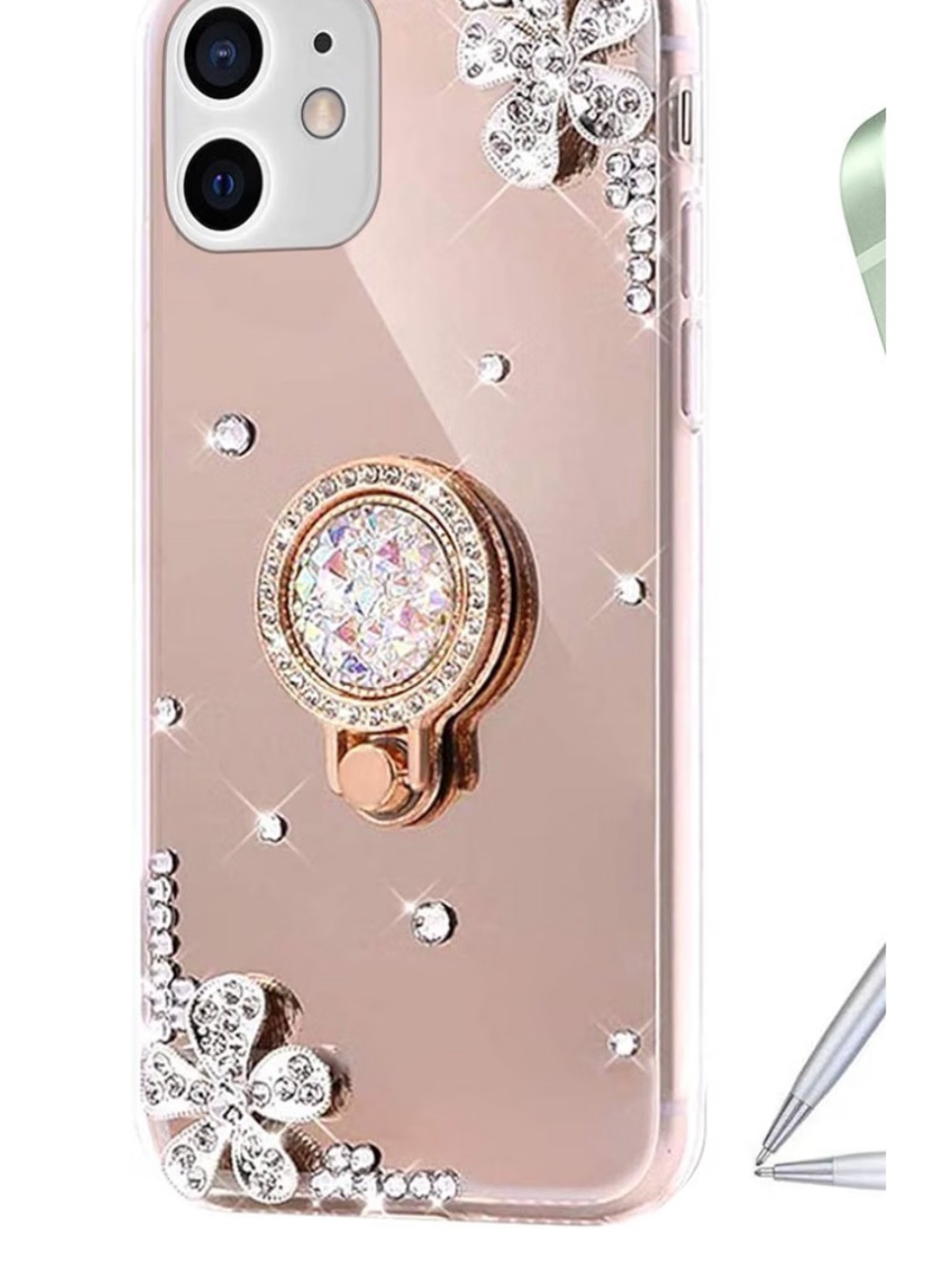 Rose Gold Rhinestone iPhone Case with Foldable Ring Holder iPhone 12